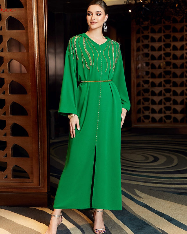 Fashion Diamond Beading Party Dress Muslim Dress Long abayas Robes Fancy Maxi Dress French Stylish Modesty Islamic Dress Wy1573