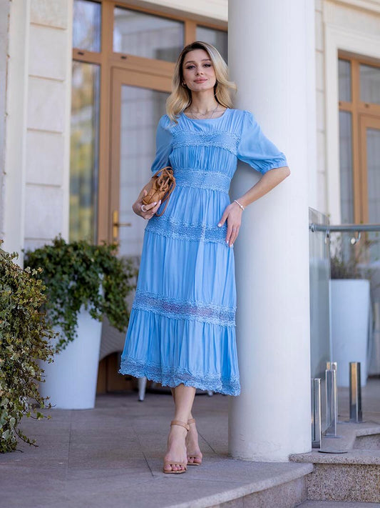 Vintage Short Sleeve Hollow Lace Chiffon Maxi Dress Sexy Bodycon Beach Dress Elegant  Evening Dresses For Women Summer 2023
