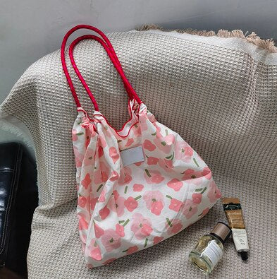 Retro Flower Women Shopping Shoulder Bag Large Capacity Design Ladies Portable Tote Handbags Casual Female Floral Shopper