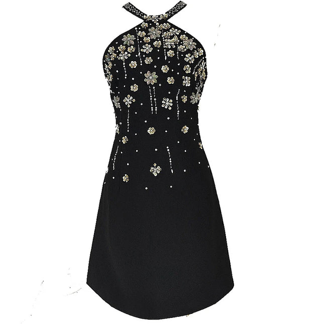 Massive eingelegte Diamant-Pailletten-Kleider zum Umhängen für Damen, ärmellos, hohe Taille, elegantes Kleid, weiblich, Frühling