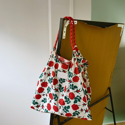 Retro Flower Women Shopping Shoulder Bag Large Capacity Design Ladies Portable Tote Handbags Casual Female Floral Shopper