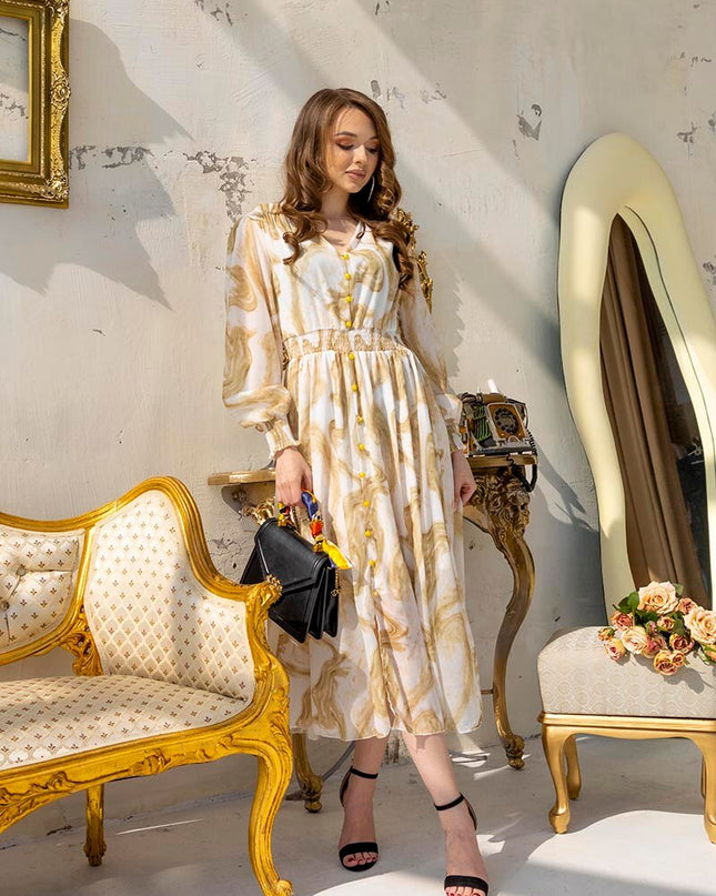 Elegante Damen Langarm Chiffon Maxikleider Hohe Taille Schlitz Abendkleider Frauen Vintage Sommer Lange Kleider für Damen 2023