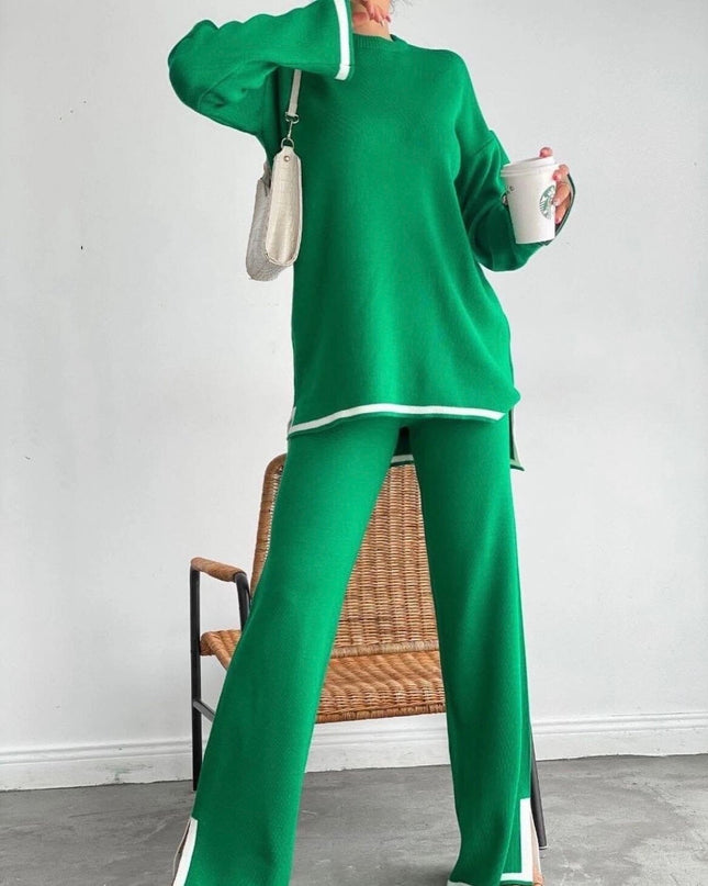 Casual Solid Knitted Tracksuit Two Piece Sets Women Outifits Fall Winter Sexy Knit Set Women Wide Leg Pants Suits For Women