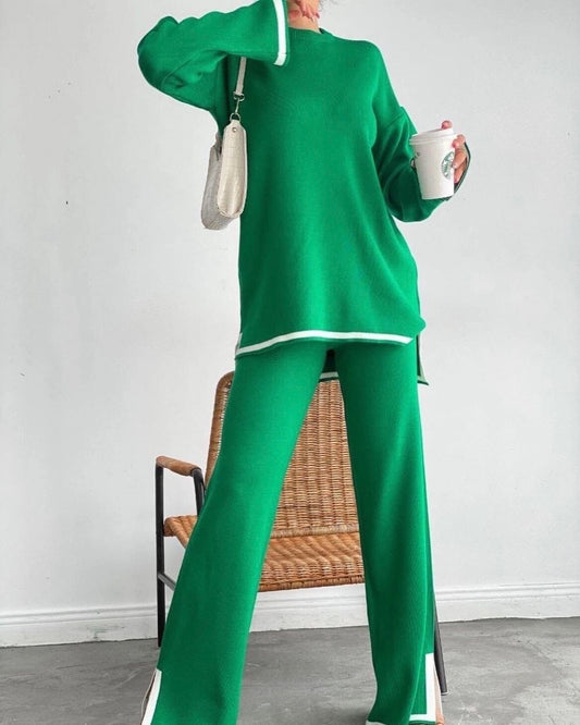 Casual Solid Knitted Tracksuit Two Piece Sets Women Outifits Fall Winter Sexy Knit Set Women Wide Leg Pants Suits For Women