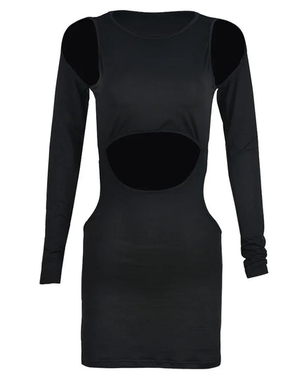 Fall Fashion Black Bodycon Dress: Sexy Hollow Out Long Sleeve Mini for Women