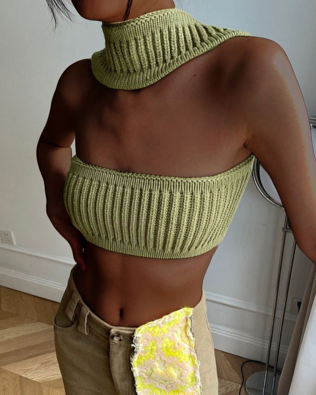 Cotton Knit Sleeveless Halter Sexy Crop Top for Women Outfits Summer Y2K Backless Strapless Tube Top Tee Clothes
