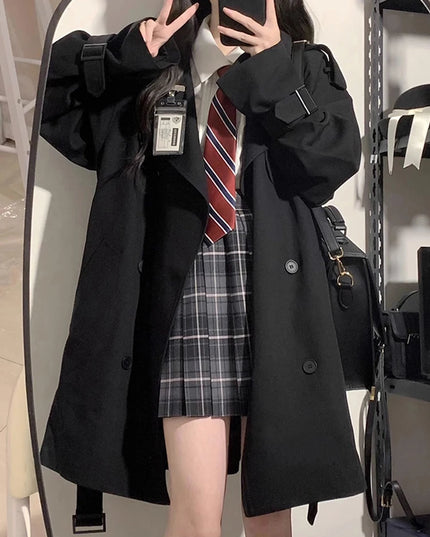 Herbst Trenchcoat Damen Koreanische Mode Britischer Stil Mittellang Windbreaker Weiblich Lässige Langarm Zweireiher Mäntel