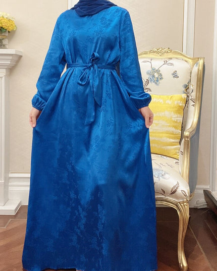 Ramadan Eid Djellaba Abaya Dubai Satin Jacquard Muslim Dress Robes Dubai Puff Sleeve Muslim Islam Abayas