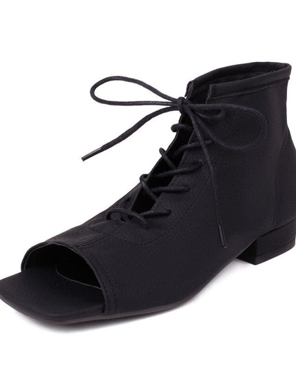 Women Sandals Square Toe Low Heel 2cm Lace Up