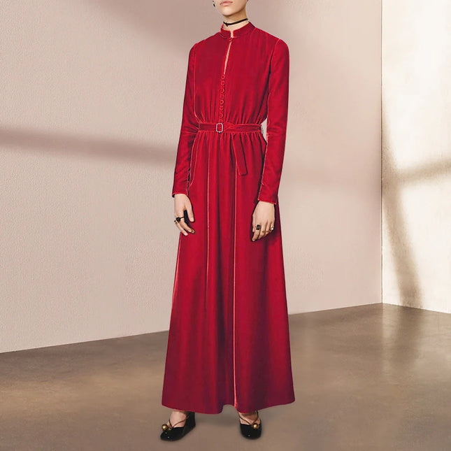 Einfarbige, minimalistische Kleider für Damen mit Schwingkragen, langen Ärmeln, Schnürdesign, elegantem Kleid, Frühling 2024 Neu