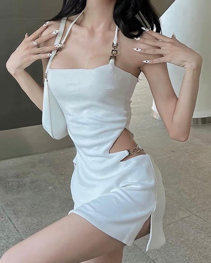 Elegantes Neckholder Sexy Cut Out Sommer Minikleid für Damen Club Party Rückenloses Träger Kurzes Kleid