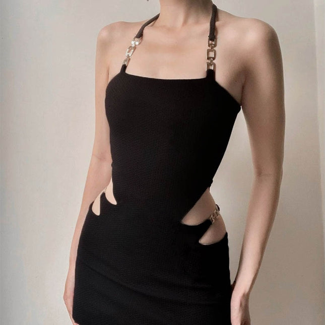 Elegantes Neckholder Sexy Cut Out Sommer Minikleid für Damen Club Party Rückenloses Träger Kurzes Kleid