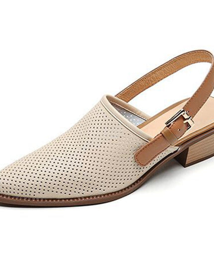 Women Sandals Pointed Toe Mid Heels Back Buckle Strap Female Mules Hollow Plus