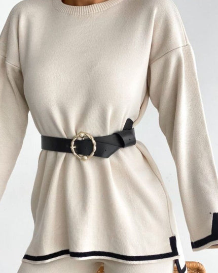 Casual Solid Knitted Tracksuit Two Piece Sets Women Outifits Fall Winter Sexy Knit Set Women Wide Leg Pants Suits For Women