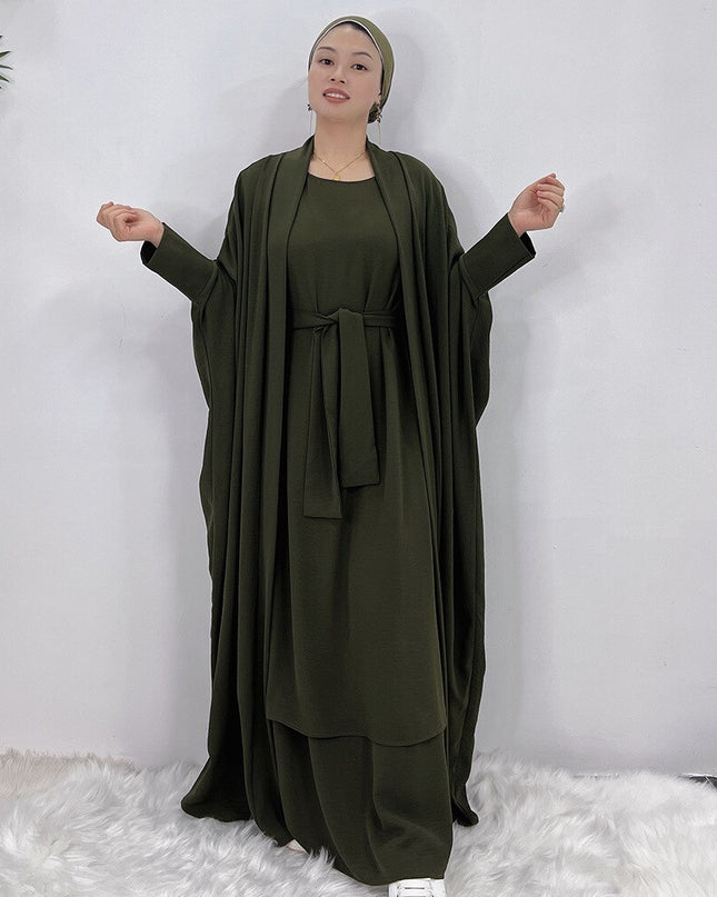 Djellaba Suits Abaya Dubai Two pieces Thicker Muslim Sets Dress Muslim Islam Abayas With Belt