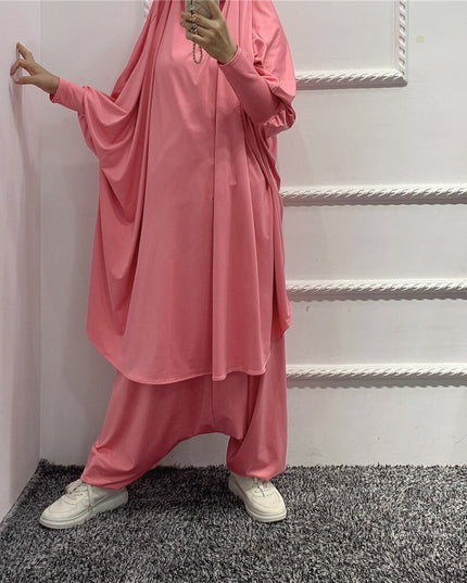 Islamic Hoodie Muslim Dresses Suits Prayer Abaya Jilbab Abaya with harem pants abaya Full Cover 2pcs sets Islamic Clothes