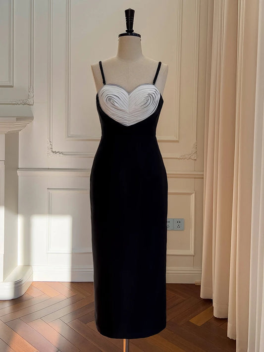 Love Contrasting Satin Strapless Dresses For Women Sleeveless High Waits Strapless Elegant Dress Female Spring
