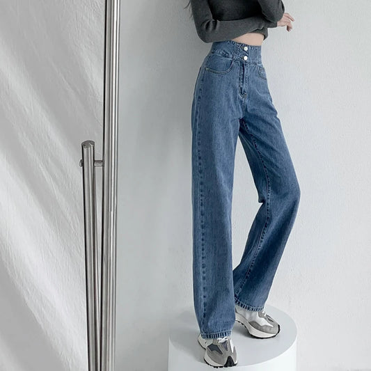 Spring Style: Women's High Waisted White Denim Wide Leg Pants