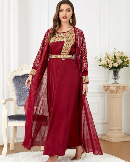 Djellaba Suits Abaya Dubai Two pieces Embroidery Muslim Sets Dress Muslim Islam Abayas With Belt