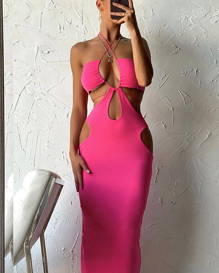 Sommer Cut-Out Ärmelloses Rückenfreies Neckholder Midikleid Damen Elegante Outfits Club Party Sexy Slip Kleider