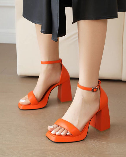 Design Ladies Sandals Square Toe Chunky Heels 9.5cm Platform 2cm Concise Sexy Dating Women Shoes Large
