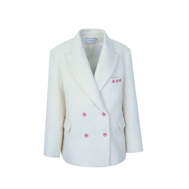 Bleiben Sie warm und stilvoll mit unserem weißen, verdickten Wollblazer für Damen