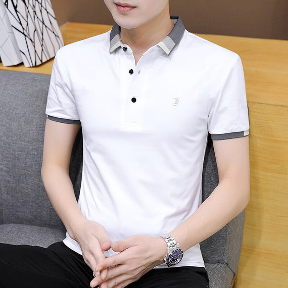 Summer for Polo Arrival Men Clothing Thin Solid Color Casual Slim Fit Short Sleeve Tops Fashion Cotton Turn-Down T Shirt