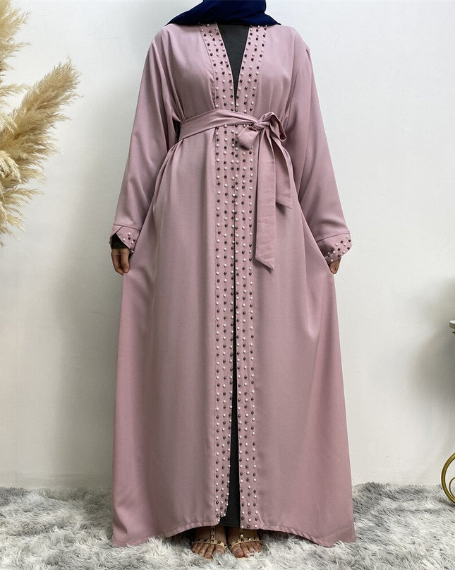 Hot Sell Satin muslim Dress diamond beading Smooth Silky Elegant Long Dresses Muslim Women Modest Wear Clothing EID robes