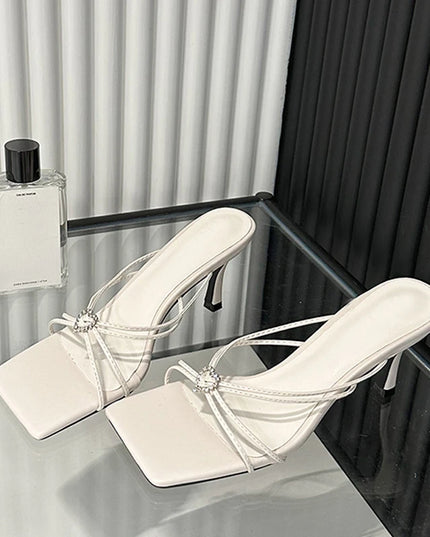 Elegant Summer Sandals: Crystal Buckle Designer Slides with Thin High Heels for Women