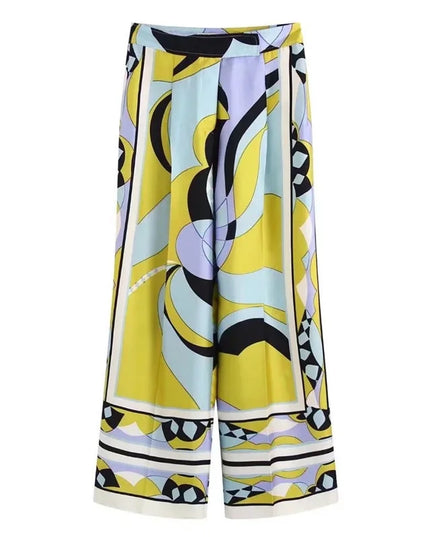 Two Piece Set Women's Fashion Pocket Floral Print Single Breasted Shirt Straight Wide Leg Pants Female Clothing