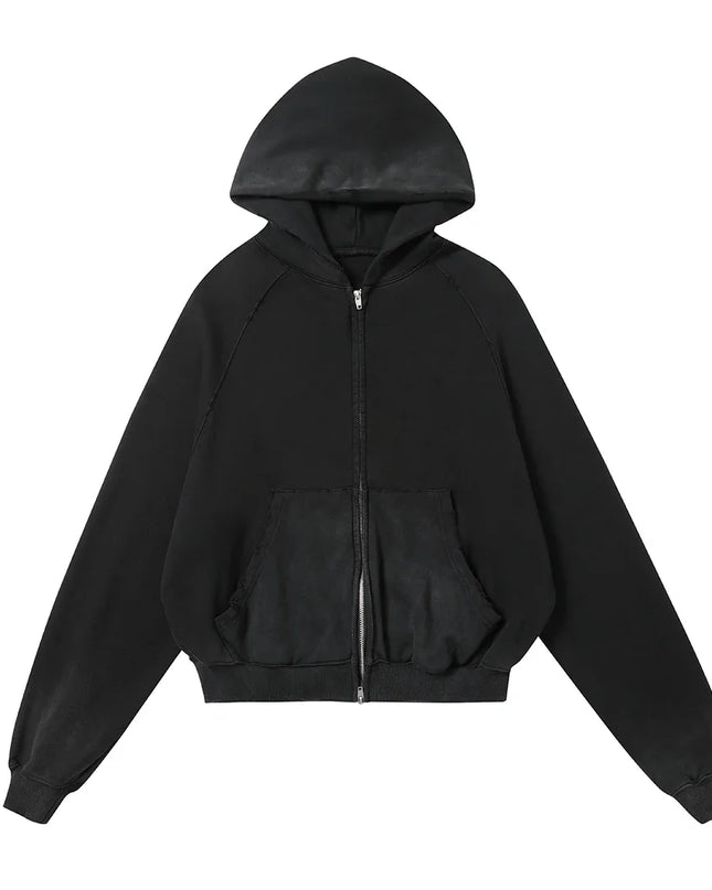Men's Vintage Hooded Jacket with Gradient Color Wash and Zipper Detail - Perfect for Streetwear and Casual Style