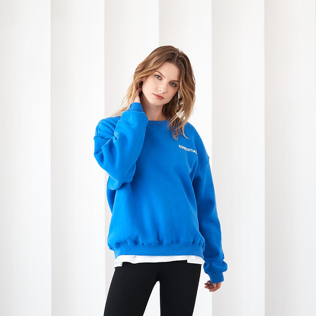 Light Blue Grey Cotton Fleece Oversize Long Sleeve Streetwear Sweatshirts Vintage Brand Pullover Warm Crewneck Sweatshirt Women