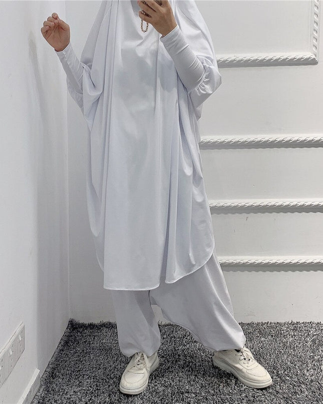 Islamisk huvtröja Muslimska klänningar Dräkter Bön Abaya Jilbab Abaya med haremsbyxor abaya Hel täckning 2-delade set Islamiska kläder