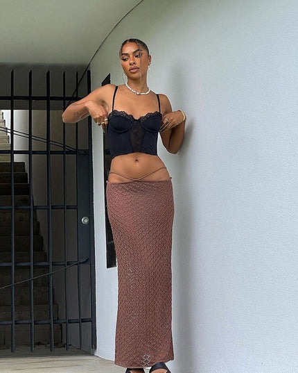 Elegant Fashion Hot Sexy Bandage Maxi Skirts for Women Clubwear Party Hollow Out High Waist Skirts Bottom Clothes