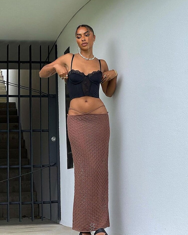 Elegant Fashion Hot Sexy Bandage Maxi Skirts for Women Clubwear Party Hollow Out High Waist Skirts Bottom Clothes