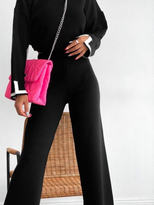 Casual Solid Knitted Tracksuit Two Piece Sets Women Outifits Fall Winter Sexy Knit Set Women Wide Leg Pants Suits For Women
