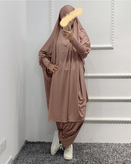 Islamic Hoodie Muslim Dresses Suits Prayer Abaya Jilbab Abaya with harem pants abaya Full Cover 2pcs sets Islamic Clothes