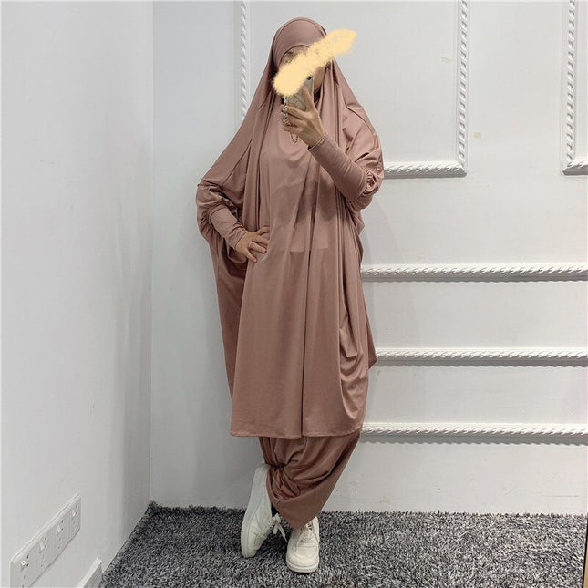 Islamisk huvtröja Muslimska klänningar Dräkter Bön Abaya Jilbab Abaya med haremsbyxor abaya Hel täckning 2-delade set Islamiska kläder