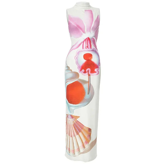 2024 Elegant Resort Wear: Abstract Printed Sleeveless Dress