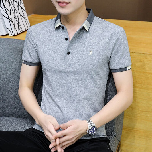 Summer for Polo Arrival Men Clothing Thin Solid Color Casual Slim Fit Short Sleeve Tops Fashion Cotton Turn-Down T Shirt