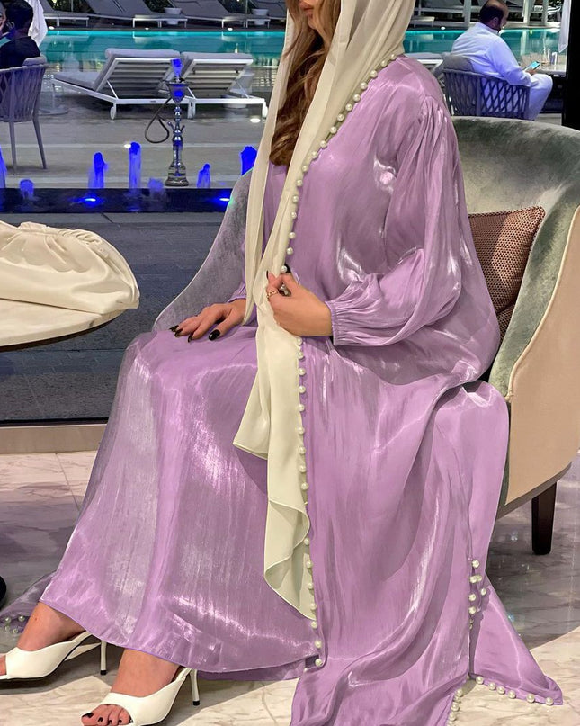 Elegant Muslim Stes Dress: 2-Piece Shiny Djellaba Suit for Modest Women