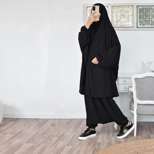 Islamisk huvtröja Muslimska klänningar Dräkter Bön Abaya Jilbab Abaya med haremsbyxor abaya Hel täckning 2-delade set Islamiska kläder