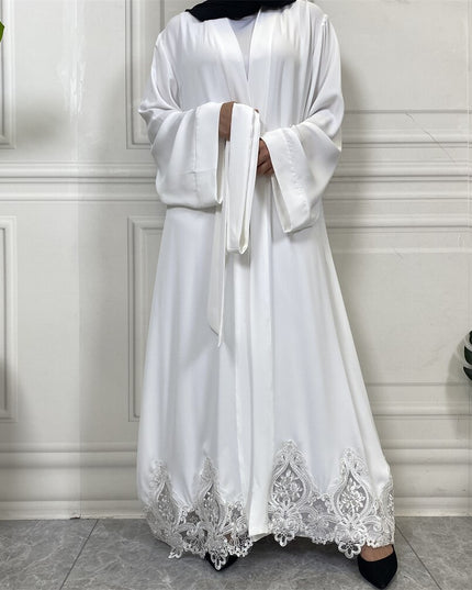 Djellaba Lace Embroidery Muslim Dress Dubai Fashion Satin Abaya Dubai Muslim Kimono Islam Robe