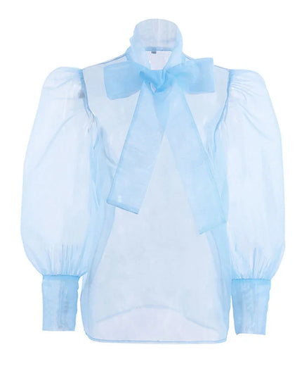 Elegante transparente Damenhemden mit Schleife zum Schnüren und Puffärmeln – perfekt für Büro-Outfits