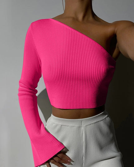 Autumn Asynnetrical Knit Long Sleeve Slim Tops for Women Fashion Solid Y2K Cropped Top Tees T-Shirts Basic Clothes