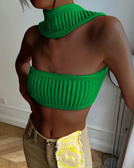 Cotton Knit Sleeveless Halter Sexy Crop Top for Women Outfits Summer Y2K Backless Strapless Tube Top Tee Clothes