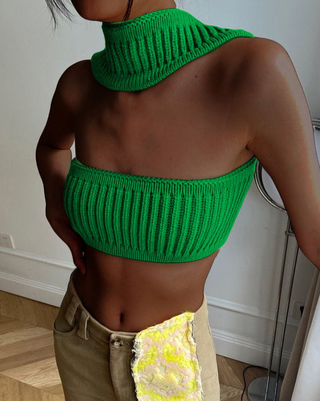 Cotton Knit Sleeveless Halter Sexy Crop Top for Women Outfits Summer Y2K Backless Strapless Tube Top Tee Clothes