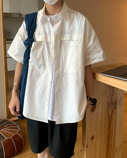 Cotton Harajuku Short Sleeve Cargo Shirt Korean Fashions Designer Shirt Men Japanese Style Korean Fashions Blouses Tops
