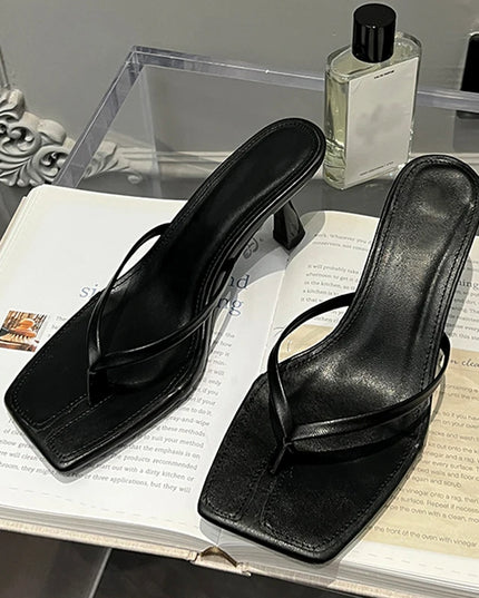 Stylish Summer Sandals: Women's Low Heel Flip Flops with Narrow Band and Square Toe