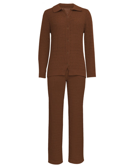 Autumn Winter Knit Suit Shirt and Pant Two Piece Sets Womens Outfits Holiday Casual Fashion Matching Sets Clothes